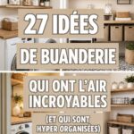 Une buanderie moderne et bien organisée avec des étagères et des paniers