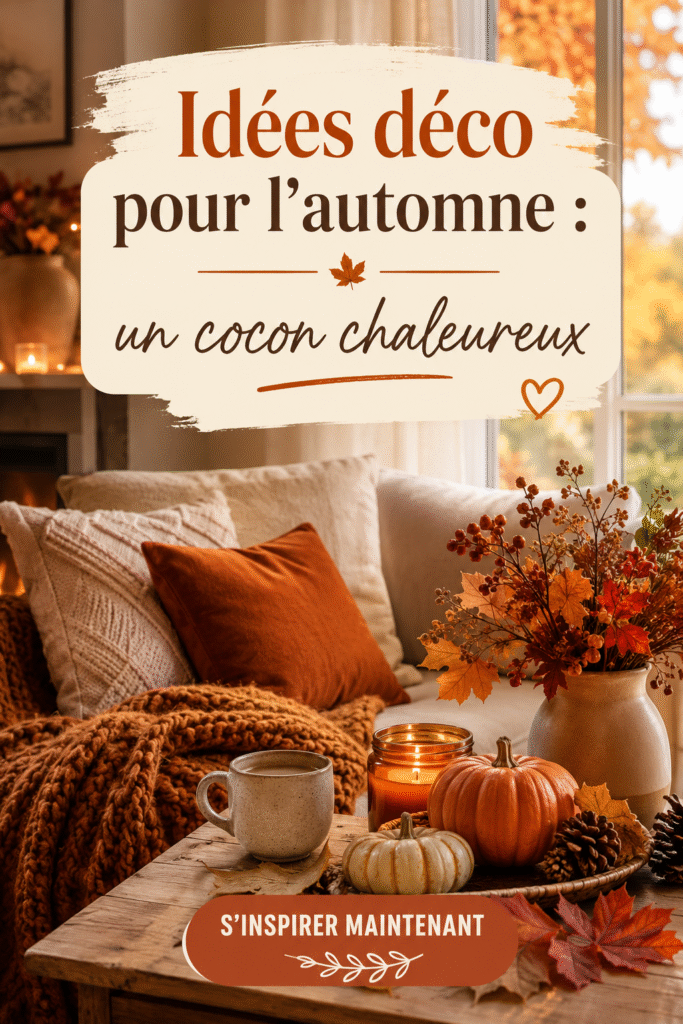 Intérieur cosy avec décoration automnale, coussins et bougies