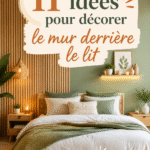 Mur derrière le lit avec des décorations originales et chaleureuses, créant une ambiance accueillante dans une chambre.
