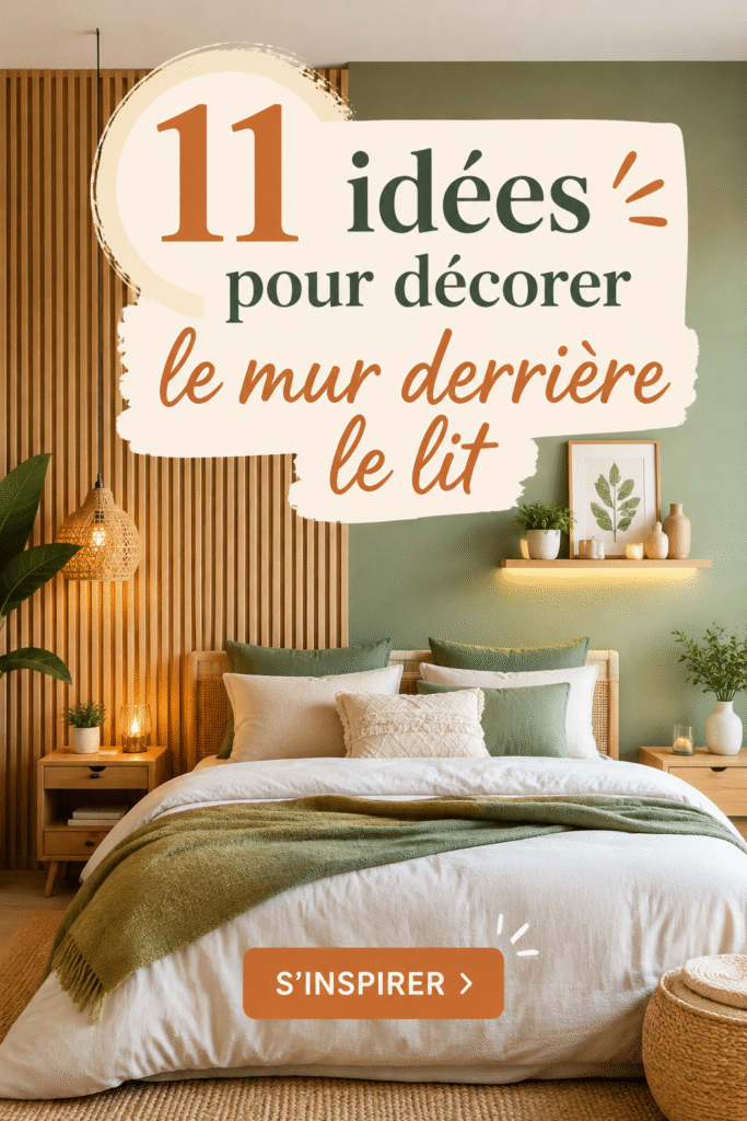 Mur derrière le lit avec des décorations originales et chaleureuses, créant une ambiance accueillante dans une chambre.