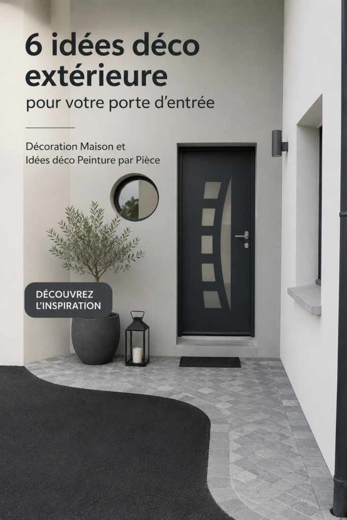 Porte d'entrée décorée avec des plantes et un éclairage chaleureux.
