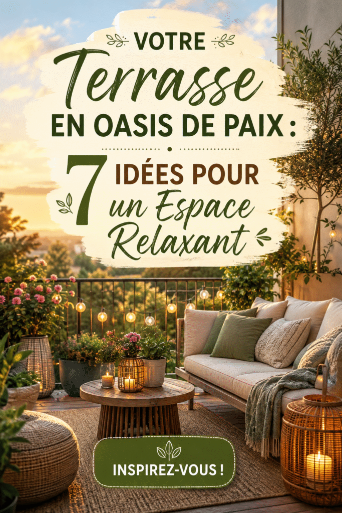Terrasse aménagée en oasis de paix avec des plantes et des coussins confortables.
