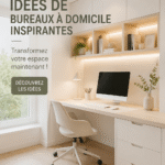 Un bureau à domicile décoré avec goût, alliant confort et fonctionnalité, parfait pour travailler dans un cadre agréable.