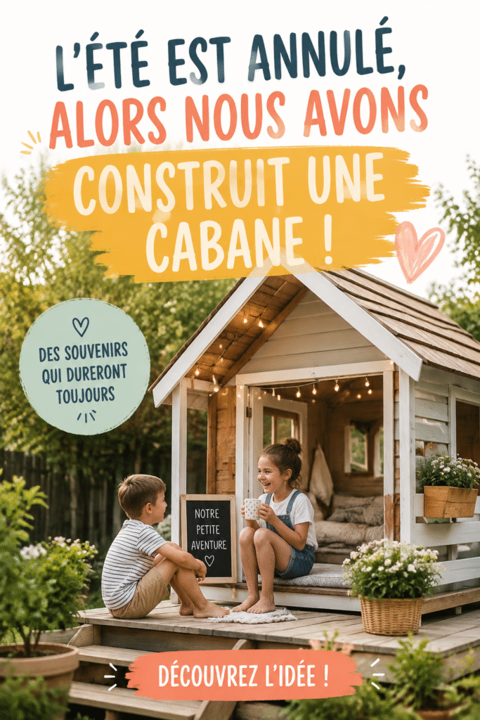 Image d'une maison de jeu colorée dans un jardin en été.