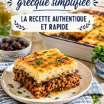 Un plat de moussaka grecque simplifiée servi avec des légumes frais.