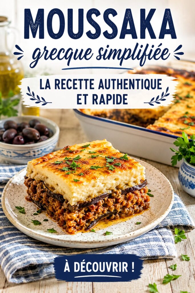 Un plat de moussaka grecque simplifiée servi avec des légumes frais.