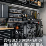 Garage organisé avec rangement pour les outils et équipements de sport