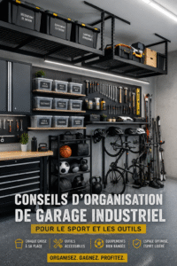 Garage organisé avec rangement pour les outils et équipements de sport