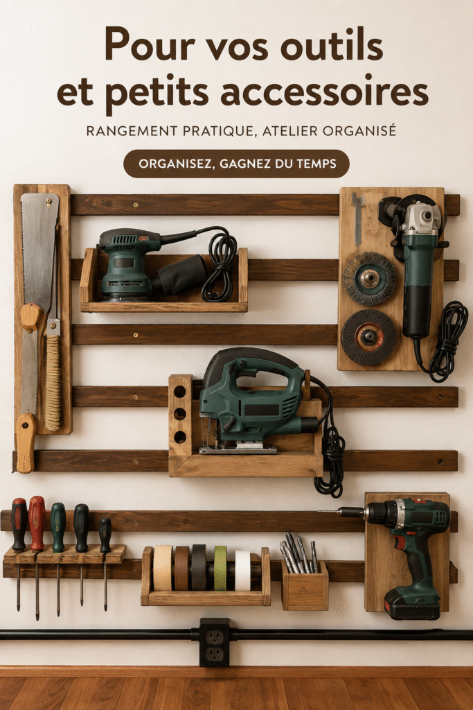 Un espace de rangement bien organisé avec des outils de camping.