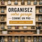 Garage organisé avec étagères et outils bien rangés