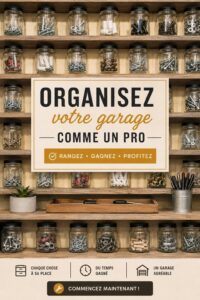 Garage organisé avec étagères et outils bien rangés