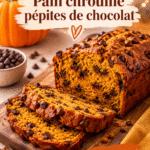 Pain à la citrouille et pépites de chocolat sur une nappe de pique-nique