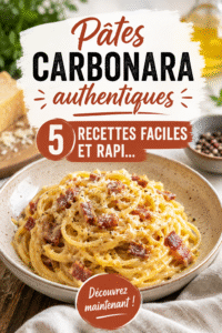 Assiette de pâtes carbonara préparée en camping, entourée d'une nature verdoyante