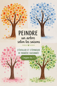 Peinture d'un arbre illustrant les quatre saisons, vibrant de couleurs.