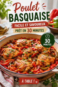 Un poulet basquaise doré cuit en pleine nature, prêt à être servi.