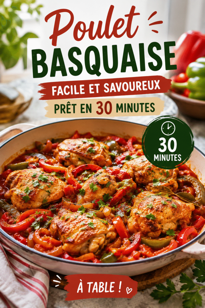 Un poulet basquaise doré cuit en pleine nature, prêt à être servi.