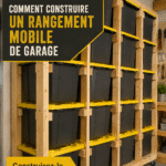 Rangement mobile en bois dans un garage fonctionnel.