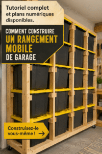 Rangement mobile en bois dans un garage fonctionnel.