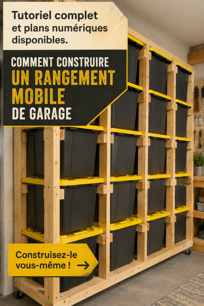 Rangement mobile en bois dans un garage fonctionnel.