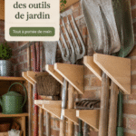 Rangement organisé des outils de jardinage en camping