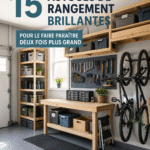 Un garage bien organisé avec des étagères et des outils bien rangés.