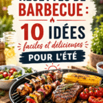 Un barbecue en plein air avec des viandes et légumes grillés, parfait pour l'été.