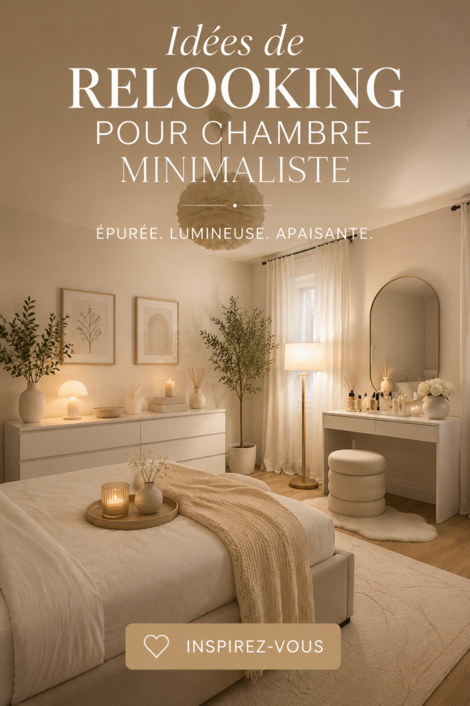 Chambre minimaliste lumineuse avec des murs clairs et des meubles épurés.