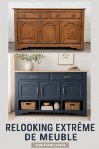 Meubles relookés avec des couleurs modernes et vives dans un intérieur stylé.