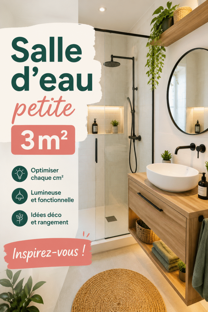 Salle d'eau moderne et optimisée de 3m2 avec des rangements pratiques.