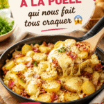 Un plat de tartiflette à la poêle dorée, prêt à être servi.