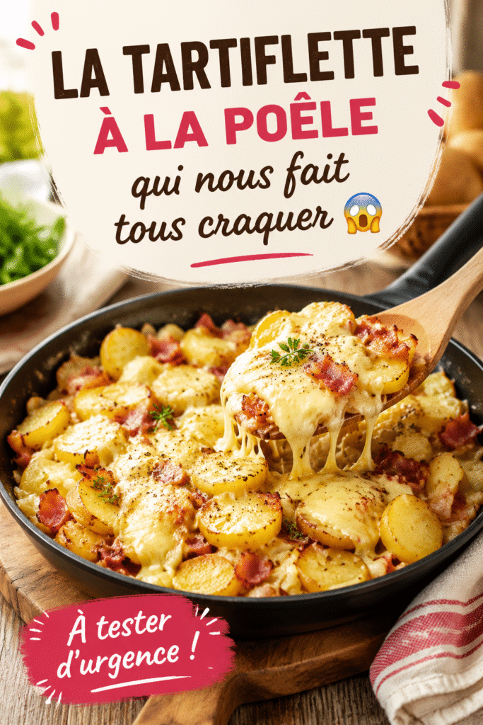 Un plat de tartiflette à la poêle dorée, prêt à être servi.