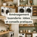 Buanderie moderne et bien aménagée avec des rangements pratiques.