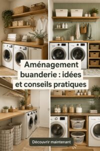 Buanderie moderne et bien aménagée avec des rangements pratiques.