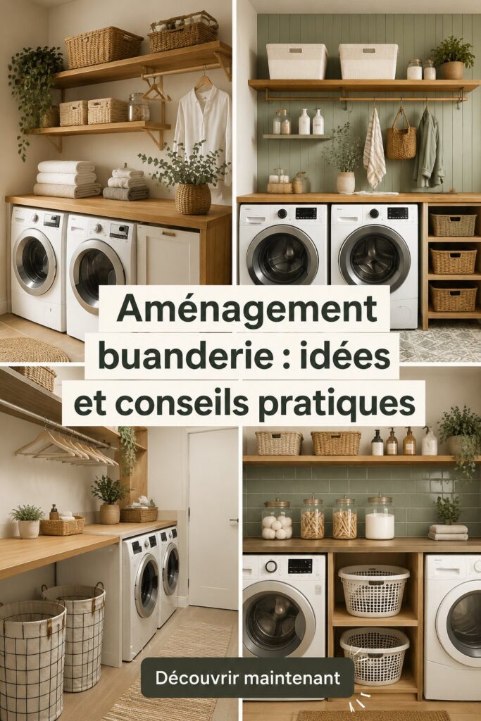Buanderie moderne et bien aménagée avec des rangements pratiques.