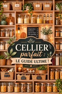 Un cellier bien aménagé avec des étagères et des bocaux.
