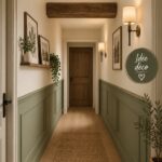 Aménagement d'un couloir décoré avec des tableaux et des accessoires