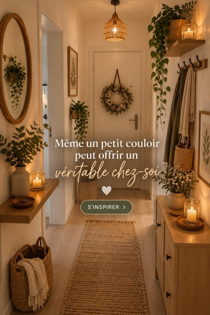 Un hall d'entrée bien aménagé avec des couleurs chaudes et des éléments de décoration modernes.