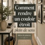 Aménagement d'un couloir étroit avec des nuances douces et des décorations fonctionnelles.