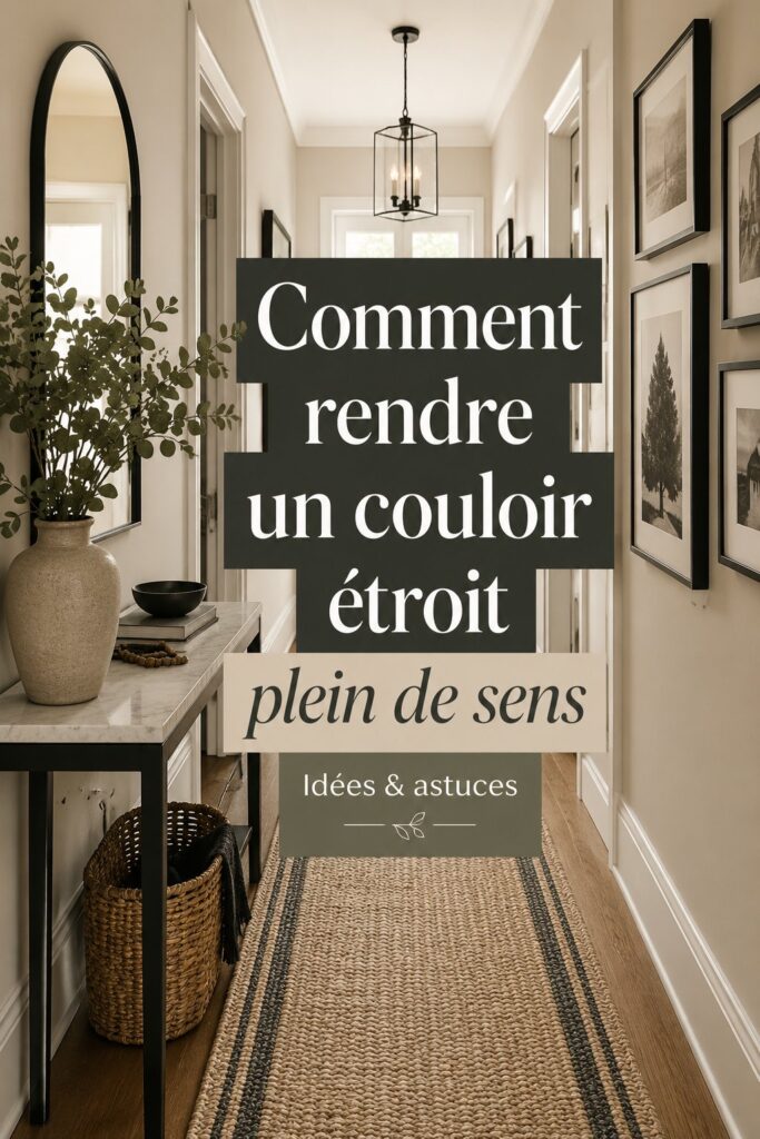 Aménagement d'un couloir étroit avec des nuances douces et des décorations fonctionnelles.