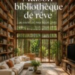 Une bibliothèque bien agencée avec des étagères en bois, un fauteuil confortable et un éclairage doux.