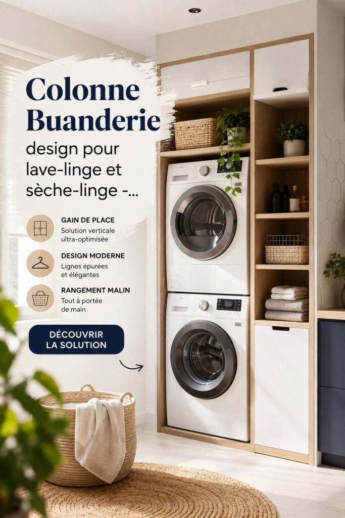 Colonne buanderie design avec espace de rangement pour lave-linge et sèche-linge