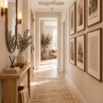 Couloir joliment décoré avec des plantes et des lampes modernes