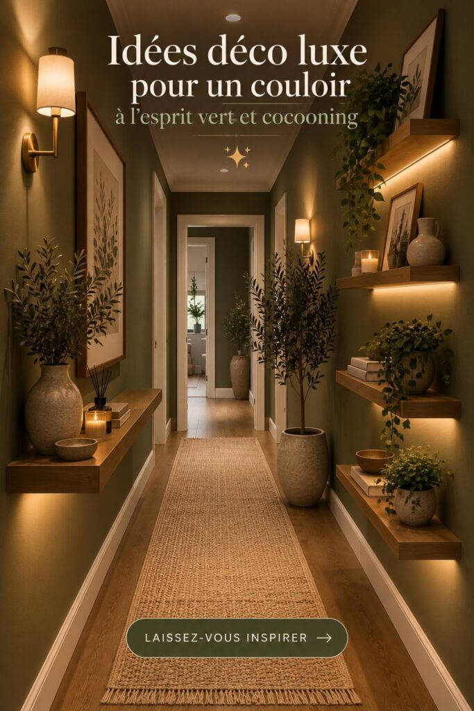 Un couloir décoré avec des plantes et des éléments naturels pour une ambiance cosy.