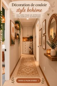 Un couloir décoré dans un style boho chaleureux avec des textiles colorés