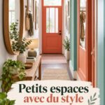 Un couloir étroit joliment décoré avec des couleurs claires et des éléments fonctionnels.