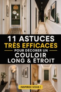 Un couloir long et étroit magnifiquement décoré avec des couleurs claires et des éléments de rangement astucieux.