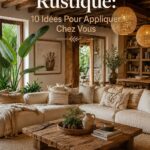 Intérieur de maison avec une décoration rustique, mettant en avant des éléments en bois et des couleurs chaudes.