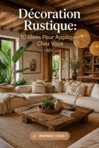 Intérieur de maison avec une décoration rustique, mettant en avant des éléments en bois et des couleurs chaudes.