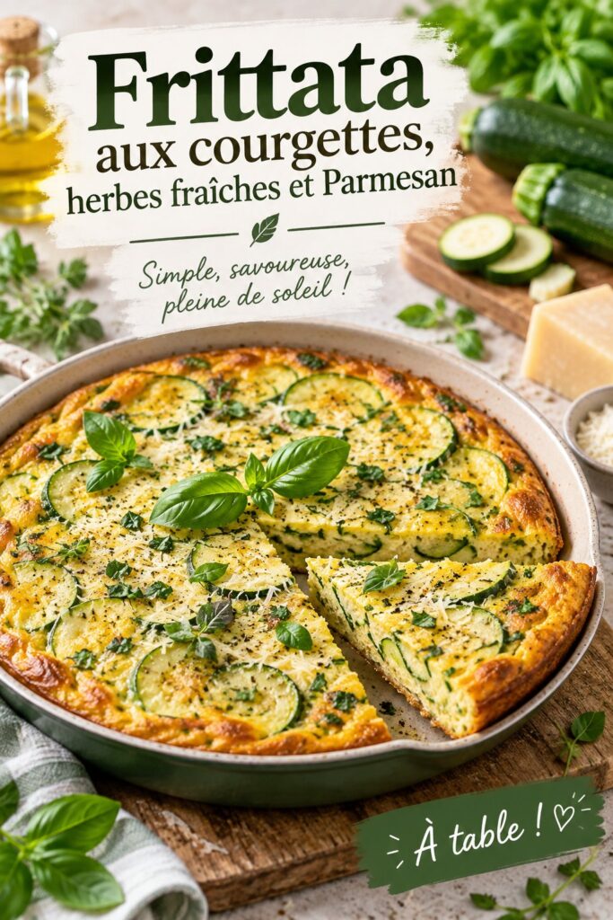 Frittata aux courgettes, herbes fraîches et Parmesan, prête à être dégustée dans un cadre de camping.