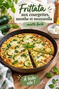 Frittata aux courgettes, menthe et mozzarella prête à savourer en extérieur